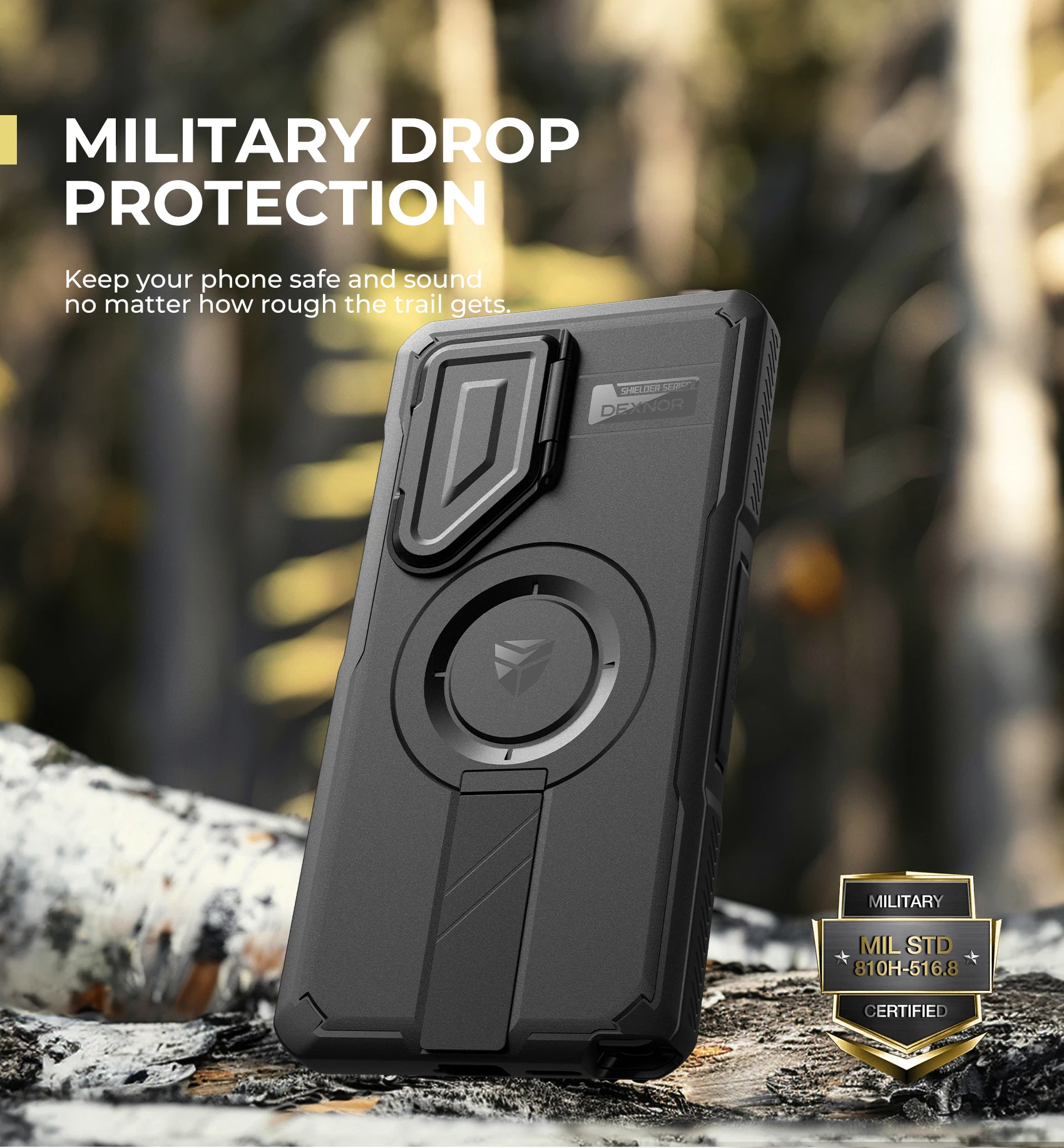 Rugged Armor Shockproof Case with Sliding Camera Cover, Screen Protector & Kickstand