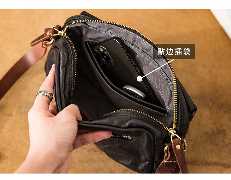 Lässige handgefertigte Herren-Umhängetasche aus pflanzlich gegerbtem Leder mit mehreren Taschen, modische Wochenendparty-Umhängetasche aus echtem Leder – Detail 3