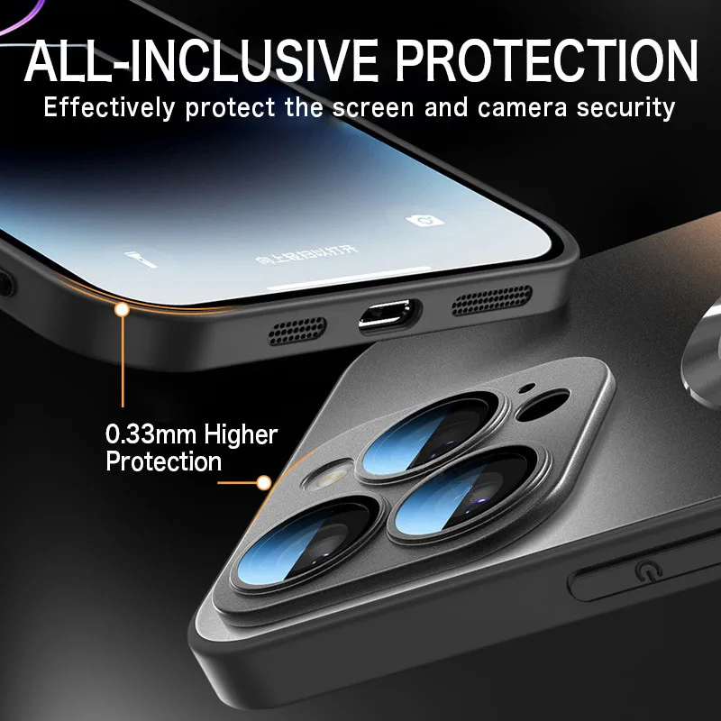 Matte Magnetic Tempered Glass Shockproof Phone Case with Wireless Charging Compatibility