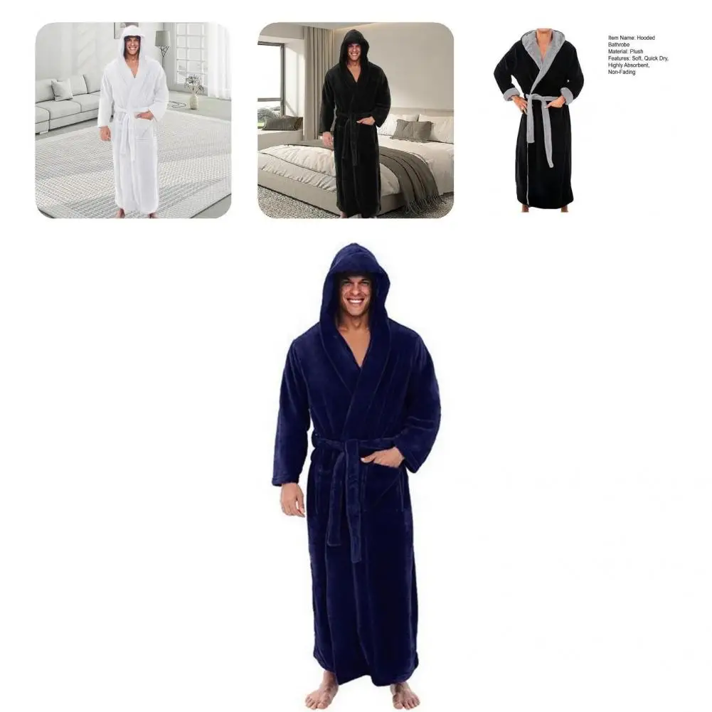 

Lounging Bathrobe Plush Bathrobe Soft Absorbent Men's Hooded Bathrobes with Adjustable Belt Pockets Stay Cozy Stylish After