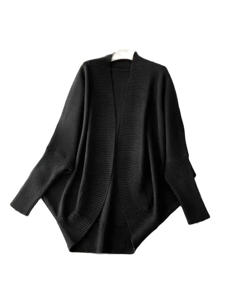 

Women New Fashion Loose Black Bat style Casual Cardigan Sweater Vintage Long Sleeve Female Outerwear Chic Tops