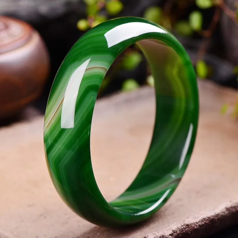 New Natural Handmade Green Agate Chalcedony Bangle Jade Retro Wishful Decoration Bracelet Exquisite Jewelry Accessories Gift