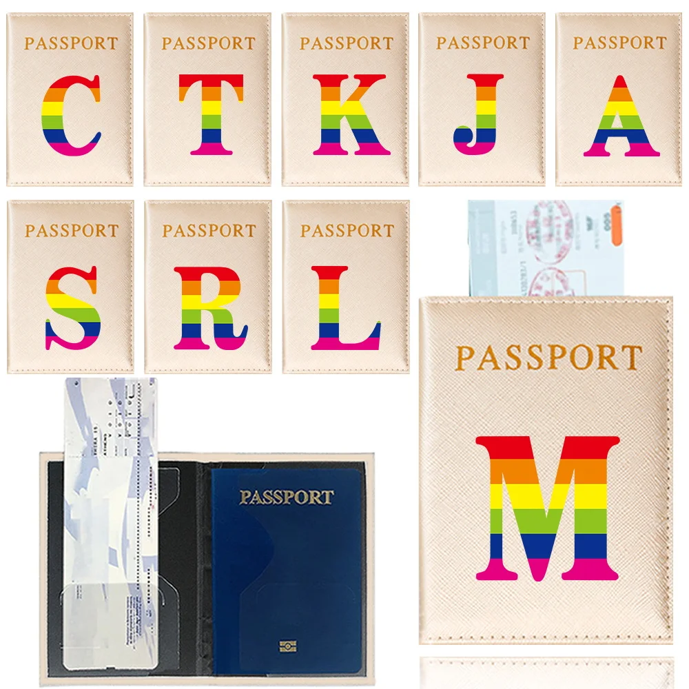 

Credit Card Storage Case Travel Passport Cover Fashion Gold Color Waterproof Passport Cover Case for Unisex Rainbow Printing