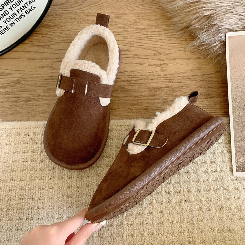 Autumn Winter Women Shoes Casual Flat Shoes Women Moccasins Soft Loafers Fashion Comfort Warm Plush Slip on Female Cotton Shoes 4