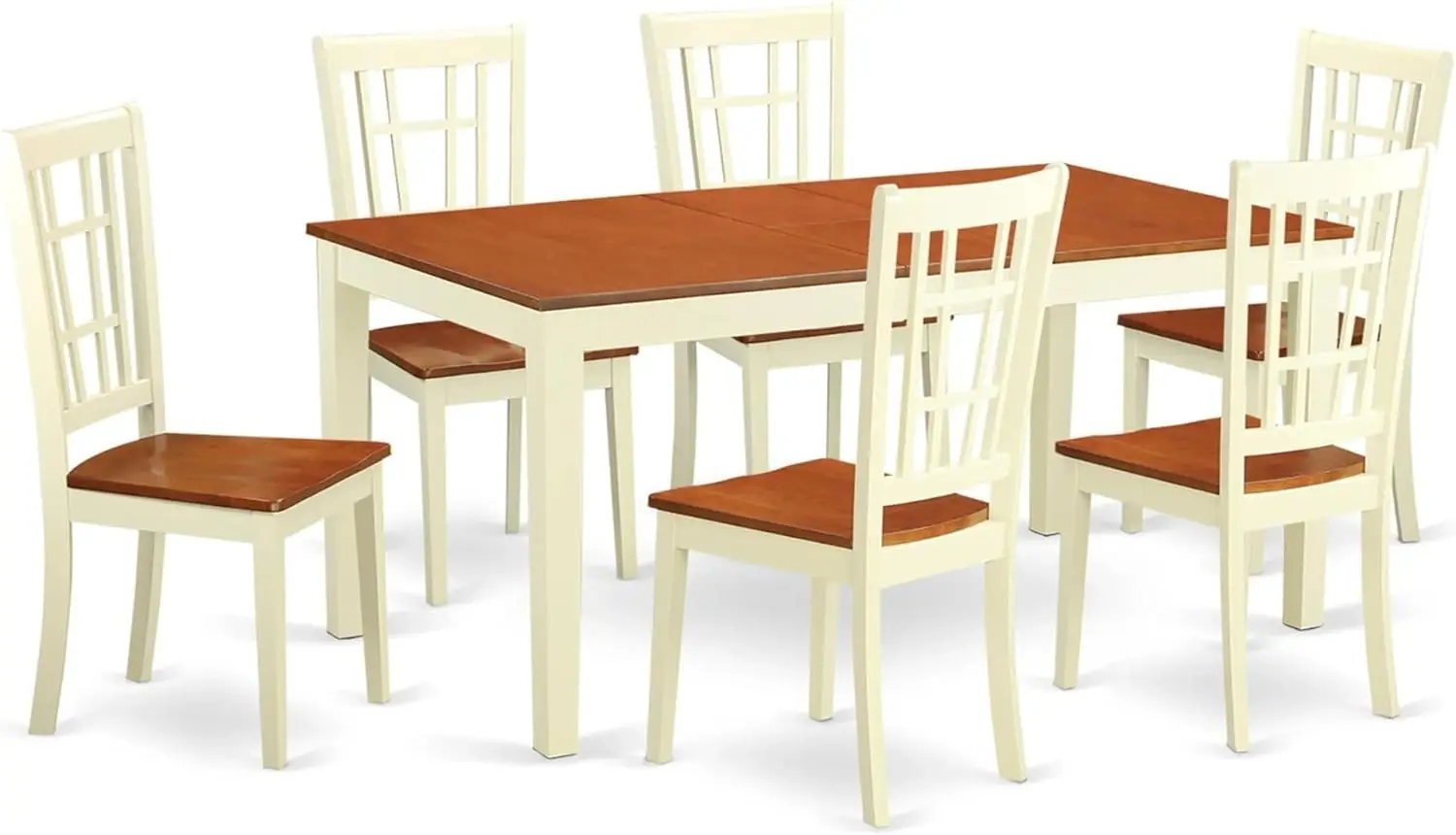 

7 Piece Room Furniture Set Consist of a Rectangle Kitchen Table with Butterfly Leaf and 6 Dining Chairs, 36x66 Inch