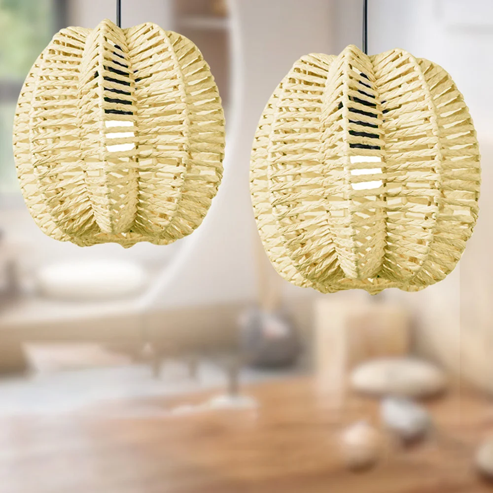 Chzimade Lamp Shade Light Pendant Cover Rattan Chandelier Hanging Ceiling Wicker Woven Fixture Rustic Decorative Weave Basket