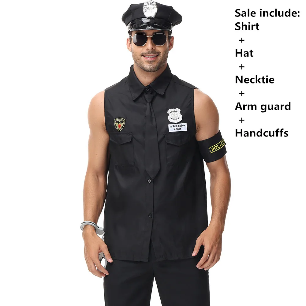 Police Costume for Men's Cop America Officer Costume Adults Policeman Top with Toy Accessories Fancy Cosplay Halloween Clothing