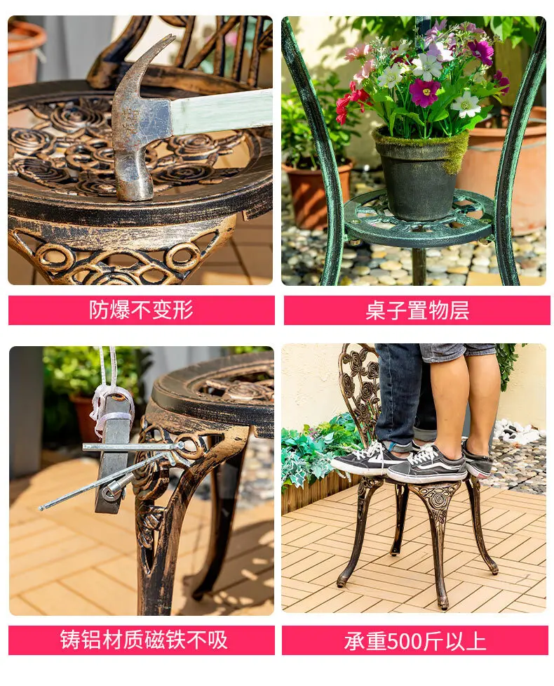 Garden Furniture Sets Balcony 3PCS Set Cast Aluminum European Outdoor Patio Furniture Leisure Iron Courtyard Garden Coffee Table