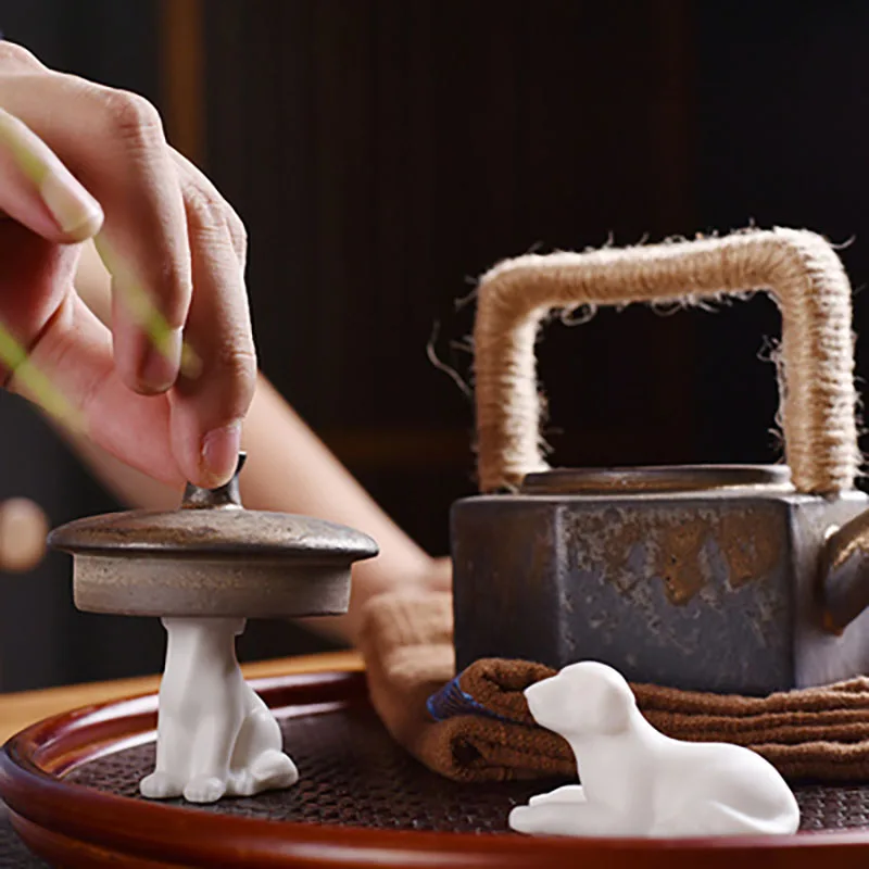 Pure White Ceramic Animal Dog Figurines, Chinese Kung Fu Puer Tea Pet, Porcelain Teaware Ornaments, Crafts Gift