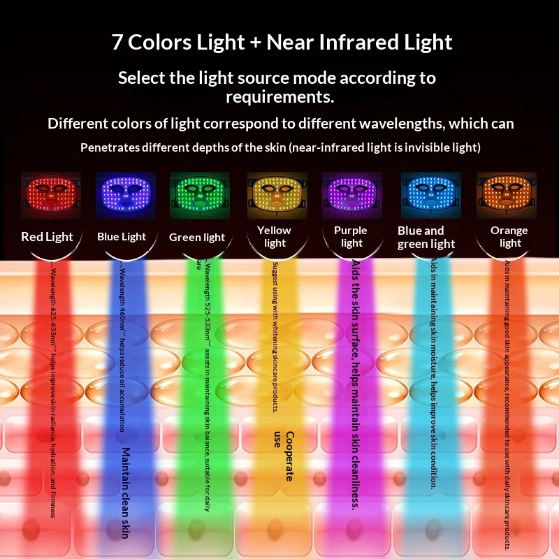 LED light Therapy Face Silicone LED Mask 7 Colors LED Light Photon Therapy  Flexible Facial Beauty Mask Skin Brighten Skin Care