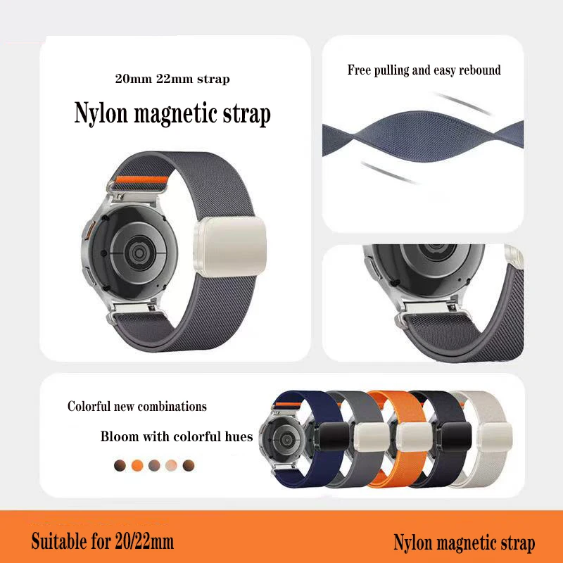 Universal 20/22mm Magnetic Nylon Watch Strap - Premium Adjustable Bracelet