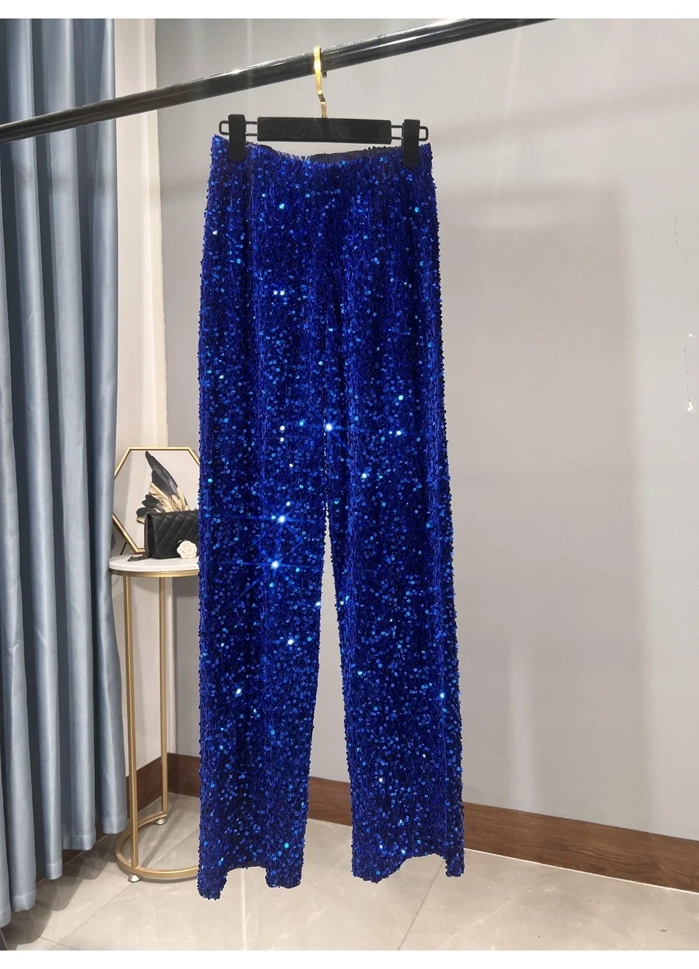 2024 Autumn/Winter New Thickened Suede Sequins Straight Tube Wide Leg Extended Women's Pants