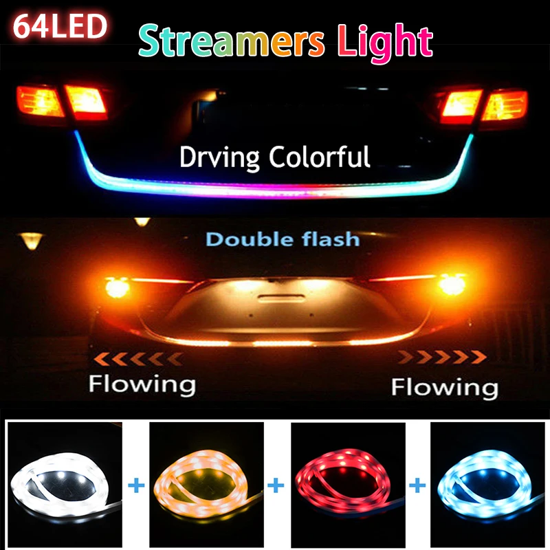 

Car LED Trunk Tail Strip Light Rgb 120cm Dynamic Streamer Rear Reverse Flash Follow Warning Lights Turn Signal Brake Lamp 12v