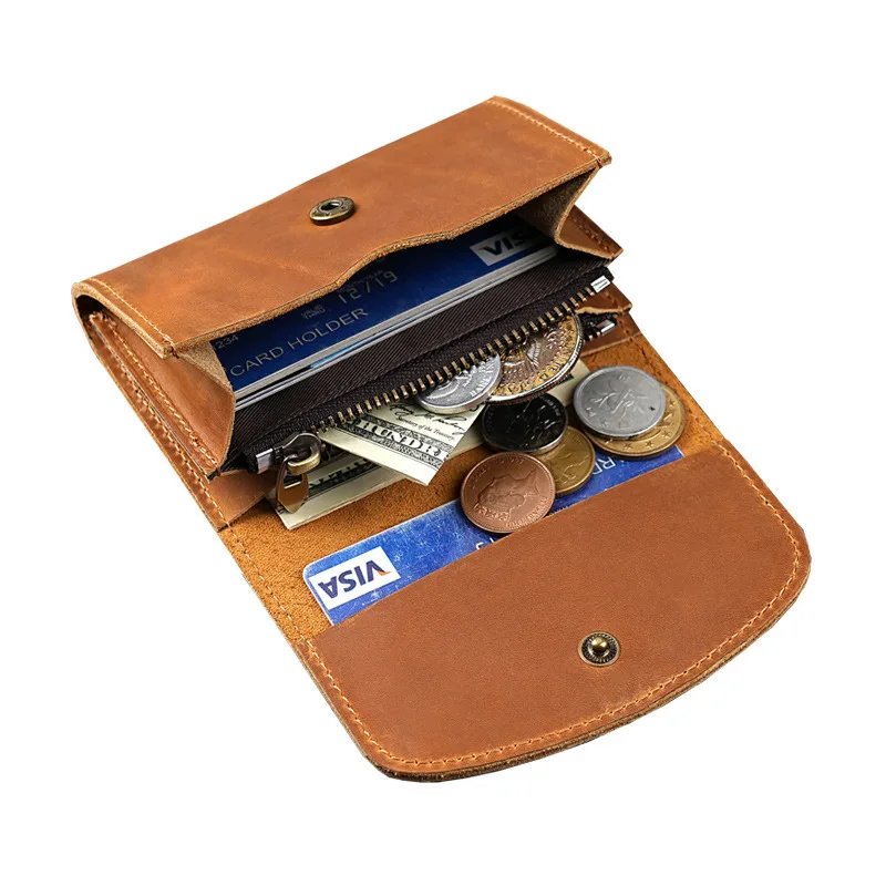 Premium Vintage Crazy Horse Leather Wallet – Men's Slim Card Holder with ID & Coin Pocket