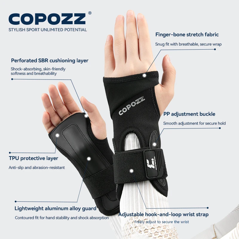 COPOZZ 충격 방지 스키 손목 지원 장비 스노우보드 손 보호 롤러 팜 패드 보호대 스케이팅 스포츠 가드 남성 여성