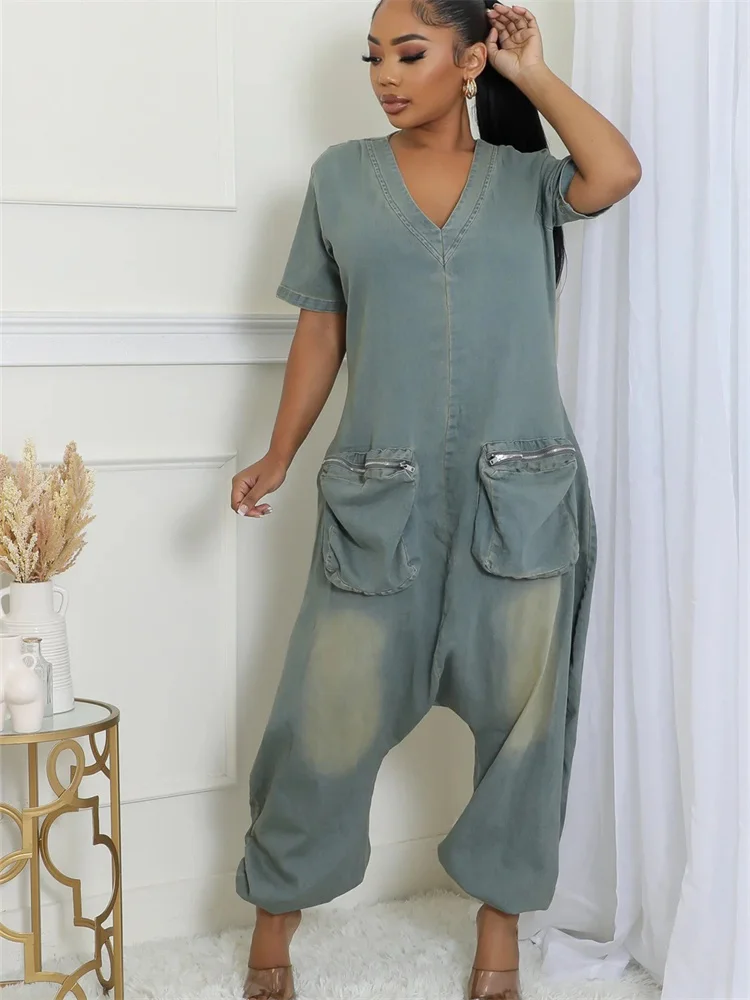 Wmstar Denim Jumpsuit Women Clothing Romper Sexy Casual New in Summer Fashion Pockets Zipper Back Pants Wholesale Dropshipping