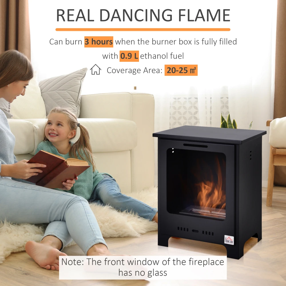 19.75" Ethanol Fireplace, Freestanding Alcohol Fireplace Stove with 0.25 Gal Tank Capacity, Flame Snuffer-Black