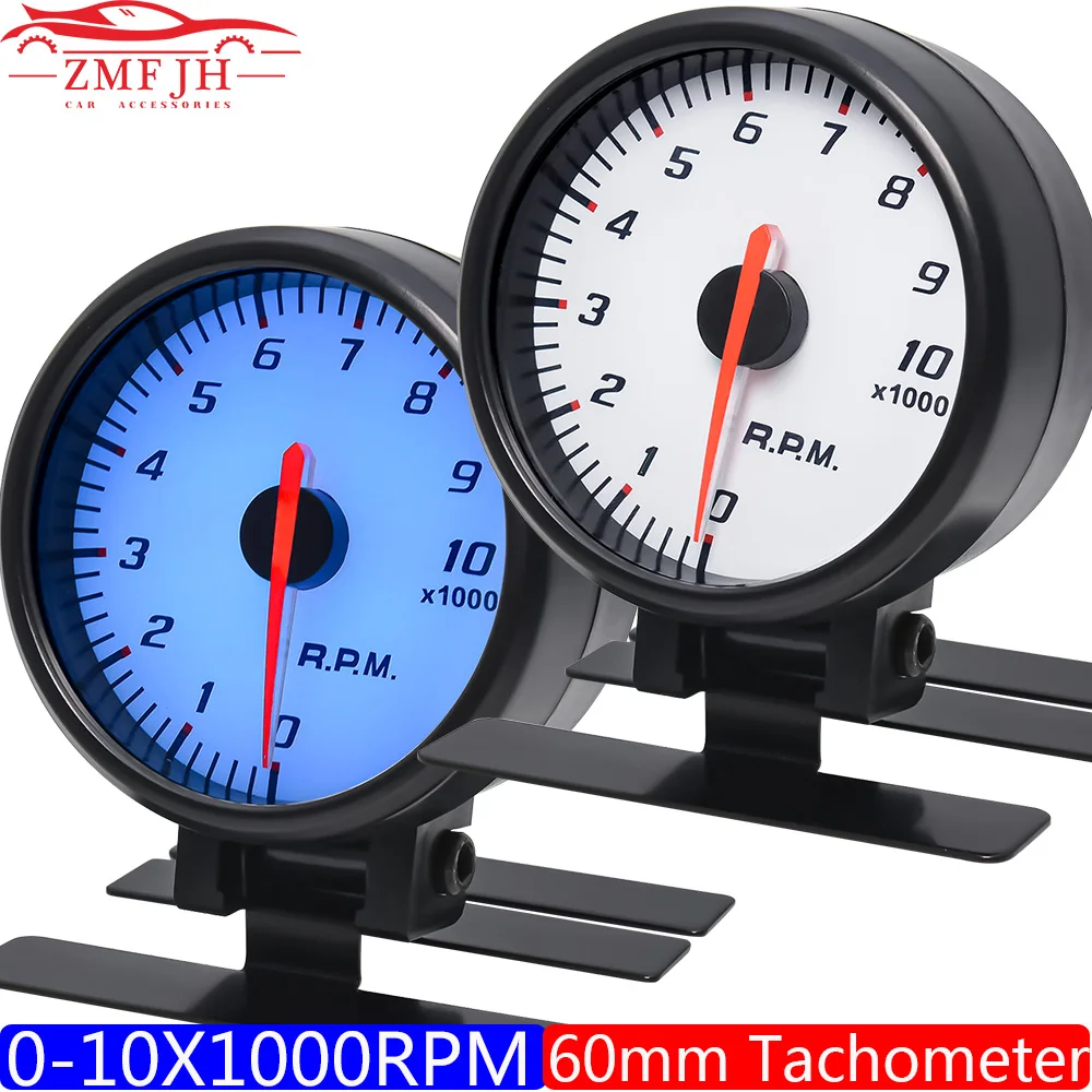 Universal Auto Car RPM Tacho Meter 60mm Tachometer 0-10X1000RPM Meter Blue  LED Pointer Tachometer with Cup For Gasoline Car 12V - AliExpress