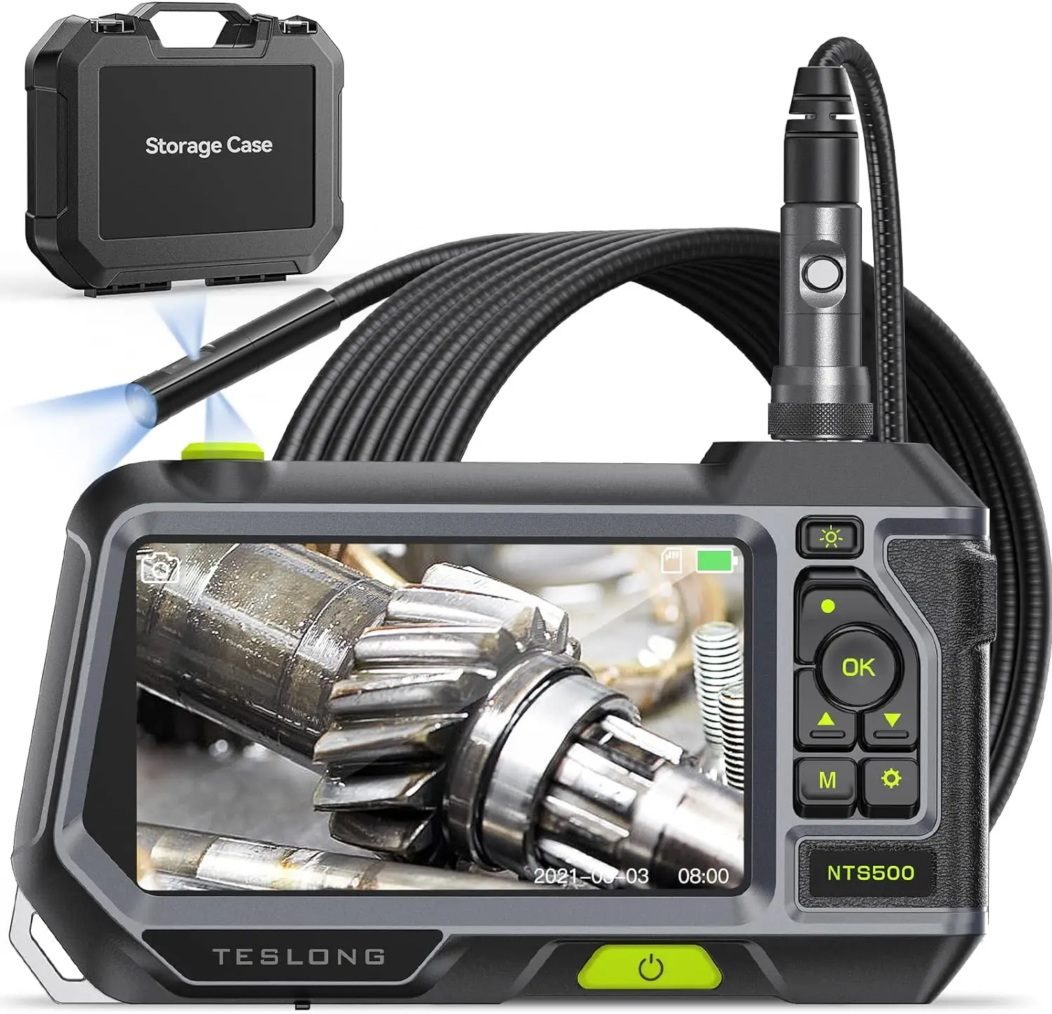 Triple Lens Endoscope with Light,Teslong Pro Borescope Inspection Camera with 5in720P HD Monitor,Industrial Mechanic CameraScope