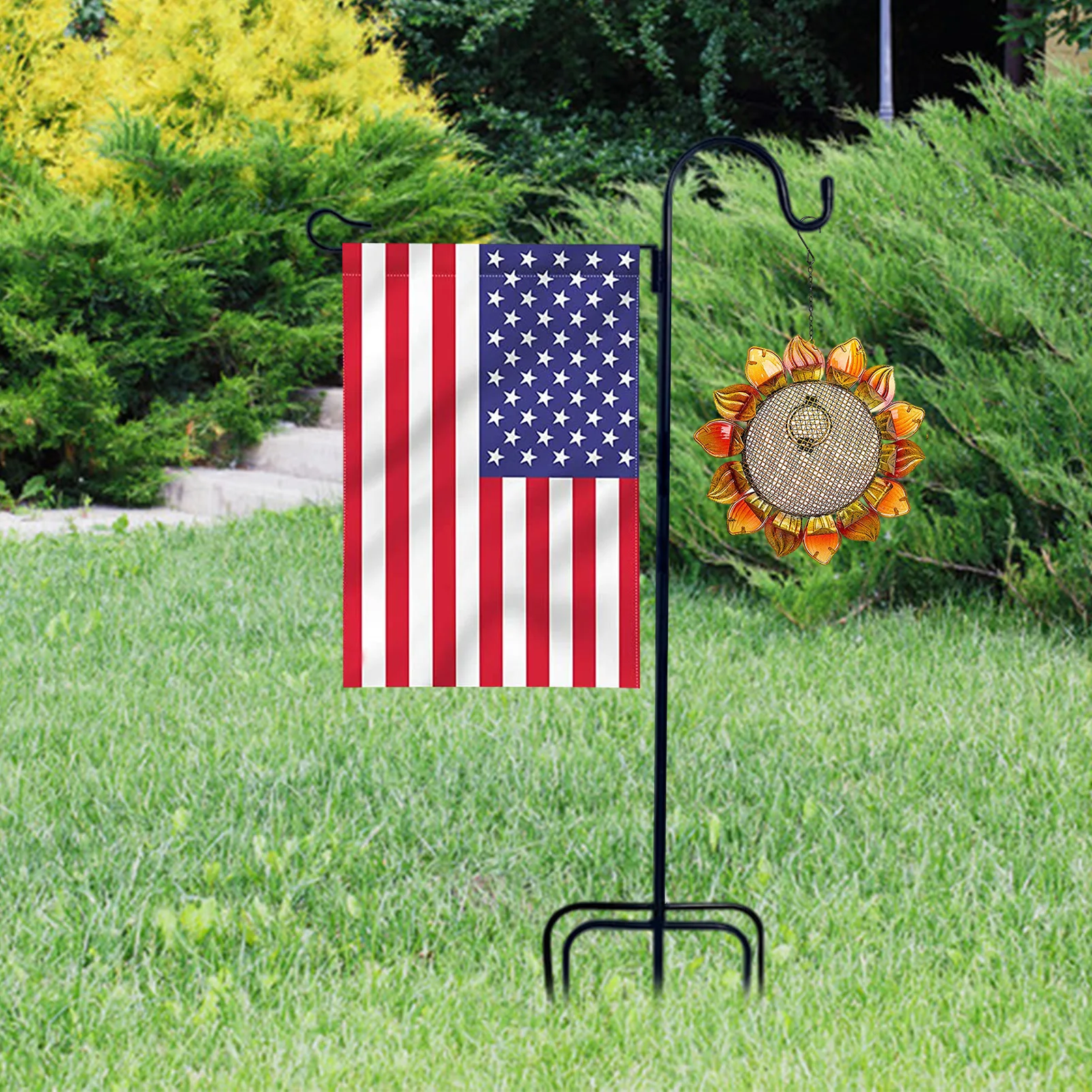 Garden Flag Stand Garden Pole For Flag Outdoor Lawn Flagpole Stake 3-Piece Collapsible Pole Stable 5 Prong Bases 38in Height