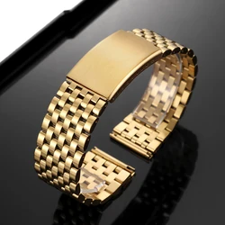 Premium Universal Stainless Steel Watch Strap with Metal Folding Buckle - 22mm (Gold)