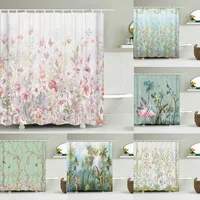 3D Beautiful flower grass plants birds printing shower curtain polyester waterproof bathroom curtain with hook home decoration 1