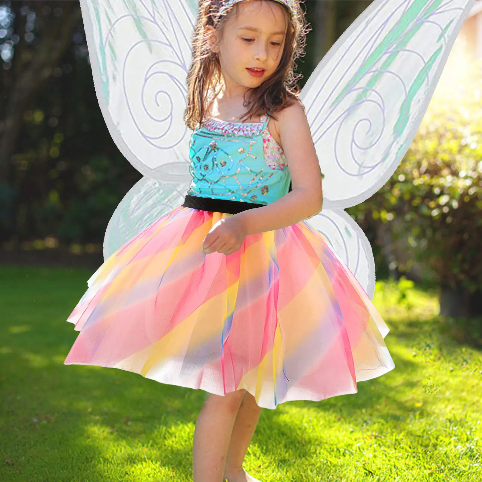 Fairy Wings and Wand Set Rainbow Colours Adults or Children Large Size Sparkly 