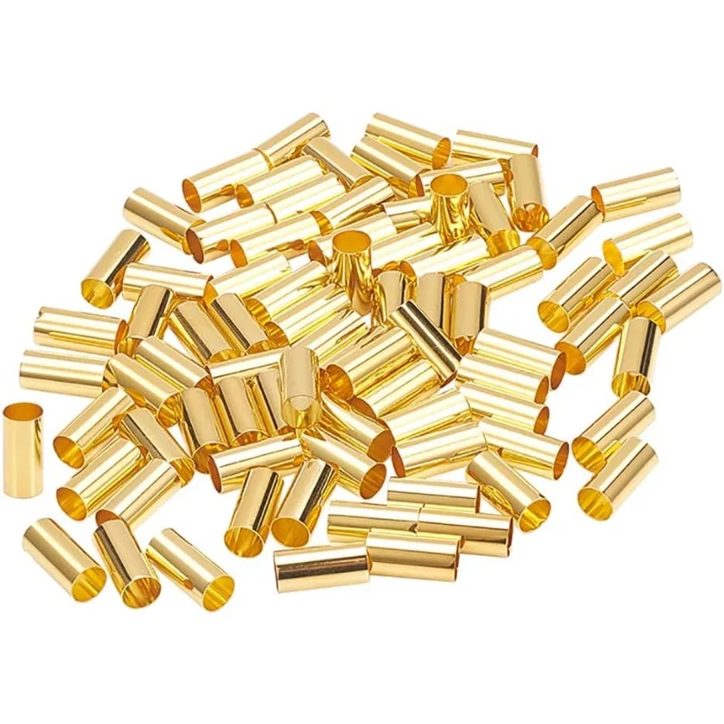 

150pcs 0.4In Column Brass Tube Beads Ring Macrame Bead Spacer Beads with 4.5mm Hole for DIY Sewing Craft and Macrame Wall