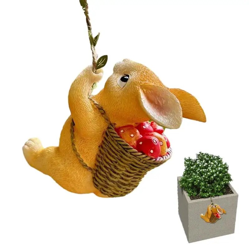 

Resin Bunny Statue Waterproof Climbing Rabbit Outdoor Ornament Animal Pendant For Patio Balcony Dangling Decorations For Flower