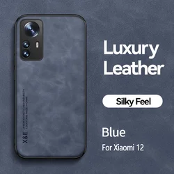 Leather Car Magnetic Holder Case with Metal Plate - Matte Full Cover for Xiaomi 12 Pro (Blue)