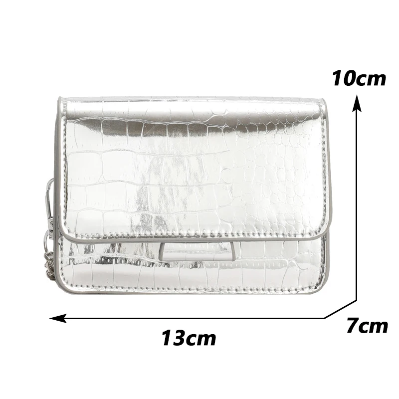 Vintage Women Silver Chic Crossbody Bag Luxury Designer Small Shoulder Bags Fashion Gold Mini Square Cute Pu Leather Handbag