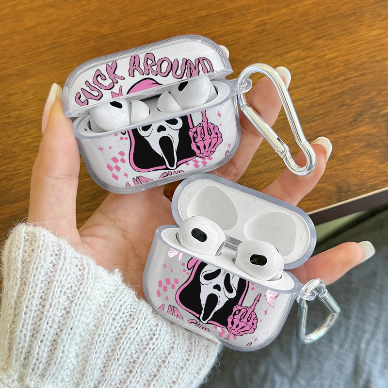 Gothic Print AirPods Case with Carabiner for AirPods 4 3 2 1