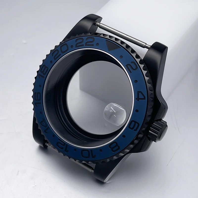 All-Black Sub Style Watch Case with Rubber Strap and Sapphire Crystal