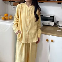 Muslin Pajamas For Women 100% Cotton Gauze Long Sleeve Button + Pants Nighwear Loose Casual Suits Female Sleepwear Clothing 1