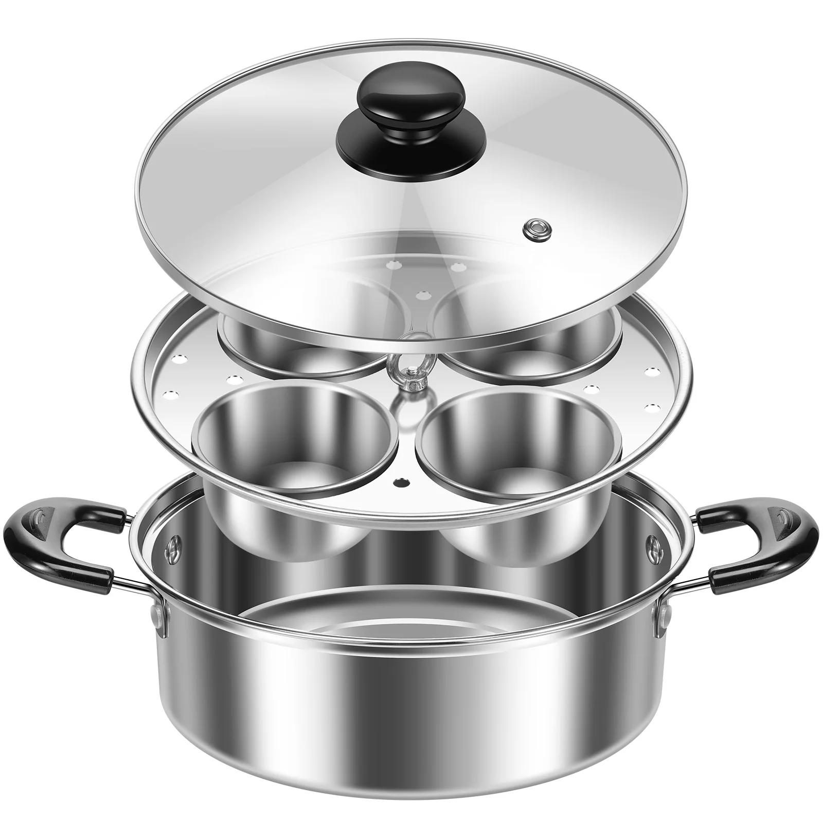 Kitchen Steamer Stainless Steel Kitchenware Cooking Pot with Steaming Grid Egg Poacher Multifun Metal Soup Pot Kitchen Accessory