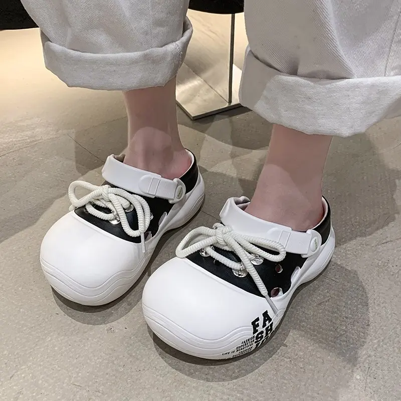 DIY Lace-up Platform Slippers For Women Fashion Clogs Thick Sole Shoes Female Street Sandals Beach Slides women sandals slippers sandals women slippers platform slippers