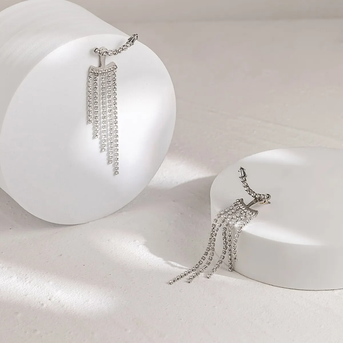 Korean Full Rhinestone Long Tassel Drop Earrings for Women Exquisite Luxury Zircon Crystal Earrings Female Jewelry
