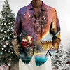 Christmas Shirts For Men Fashion Loose Lapel Button-Down Shirt 3d Santa Claus Graphic Long Sleeve Print T-Shirts Oversized Tops 1