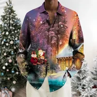 Christmas Shirts For Men Fashion Loose Lapel Button-Down Shirt 3d Santa Claus Graphic Long Sleeve Print T-Shirts Oversized Tops 1