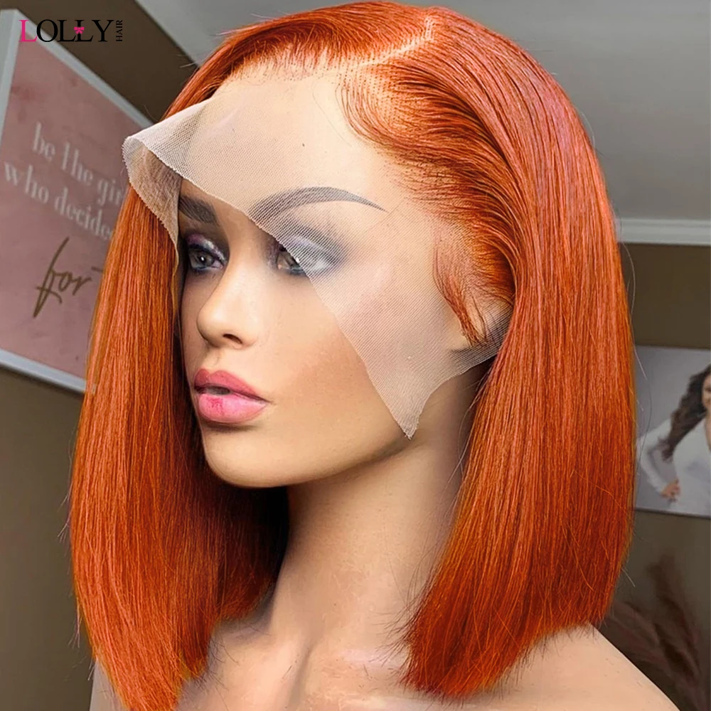 Lolly Orange Ginger Bob Straight Wig 13x4 Bob Wig Lace Front Human Hair Wigs Burgundy Lace Front Wig Short Bob Wig Baby Hair