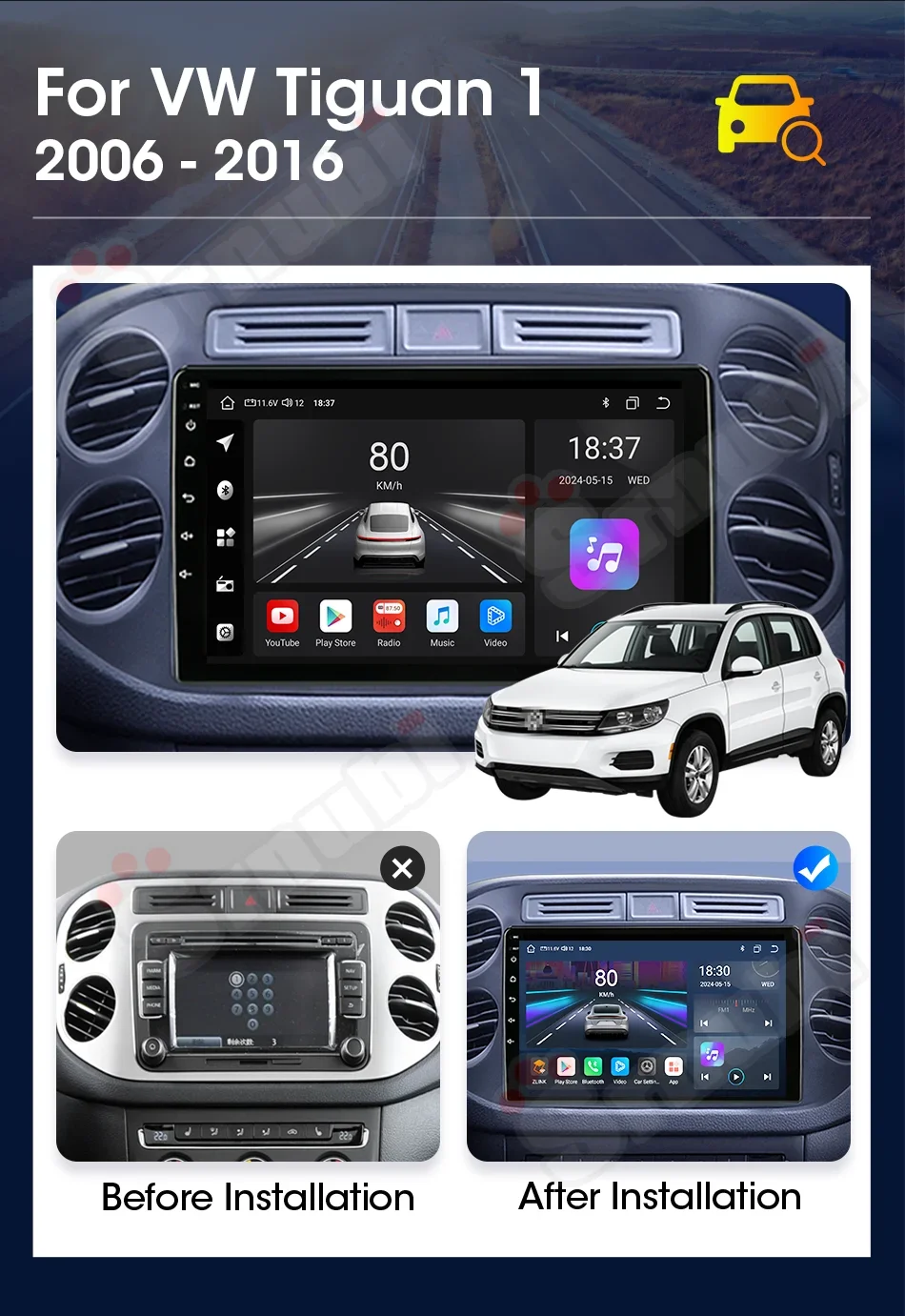 Carplay für VW Volkswagen Tiguan 1 NF 2006-2016 Auto Radio Multimedia Player GPS Navigation Qualcomm 8-Core Stereo 2din Kopf Einheit – Detail 3