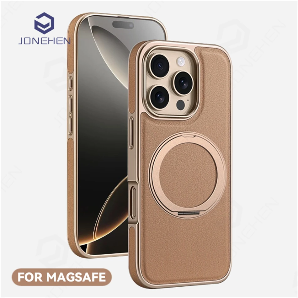 Retro Leather Magnetic Kickstand Cover with 360° Metal Bracelet Holder and Soft Bumper