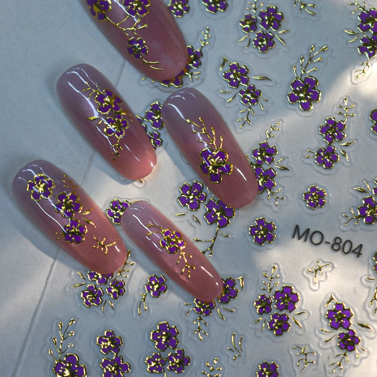 3/6/12 시트 골드 포일 플로럴 네일 아트 스티커 블루 핑크 퍼플 플라워 네일 데칼 럭셔리 프렌치 DIY 매니큐어 디자인
