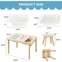 Multifunctional Sensory Table with 2 Chairs & Paper Roll, Wooden Sand and Water Activity Table with  Foldable Storage Bins 2