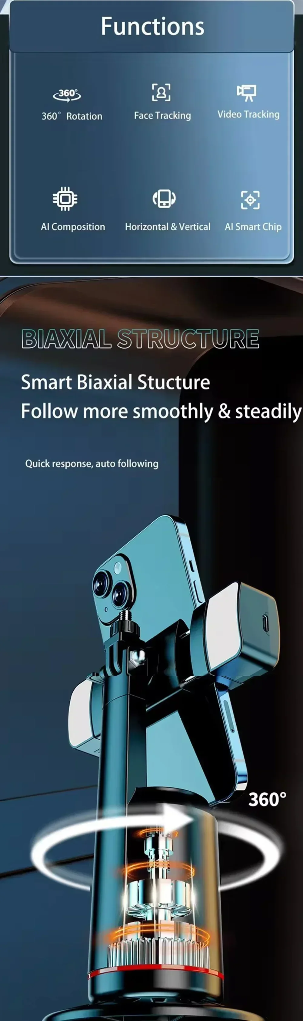 Description Picture 3 of itemMobile Phone Holder 360° Follow-up Stabilizer Monopod Desktop Face Tracking Gimbal Remote Shutter for Photography Tiktok Live