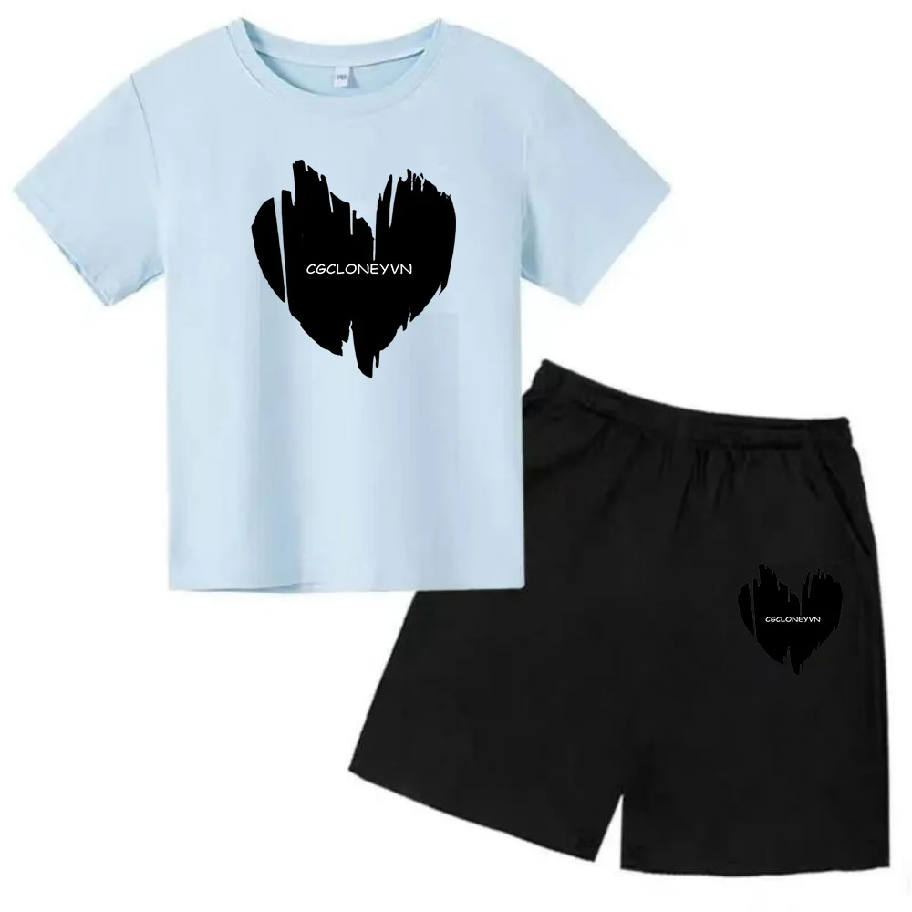 thumbnail image 1 of Conjunto de 2 piezas de camiseta y pantalones cortos para niños y adolescentes, ropa deportiva con estampado de moda coreana, conjunto de verano para bebés, manga corta, 3 a 12 años, 1 of 5