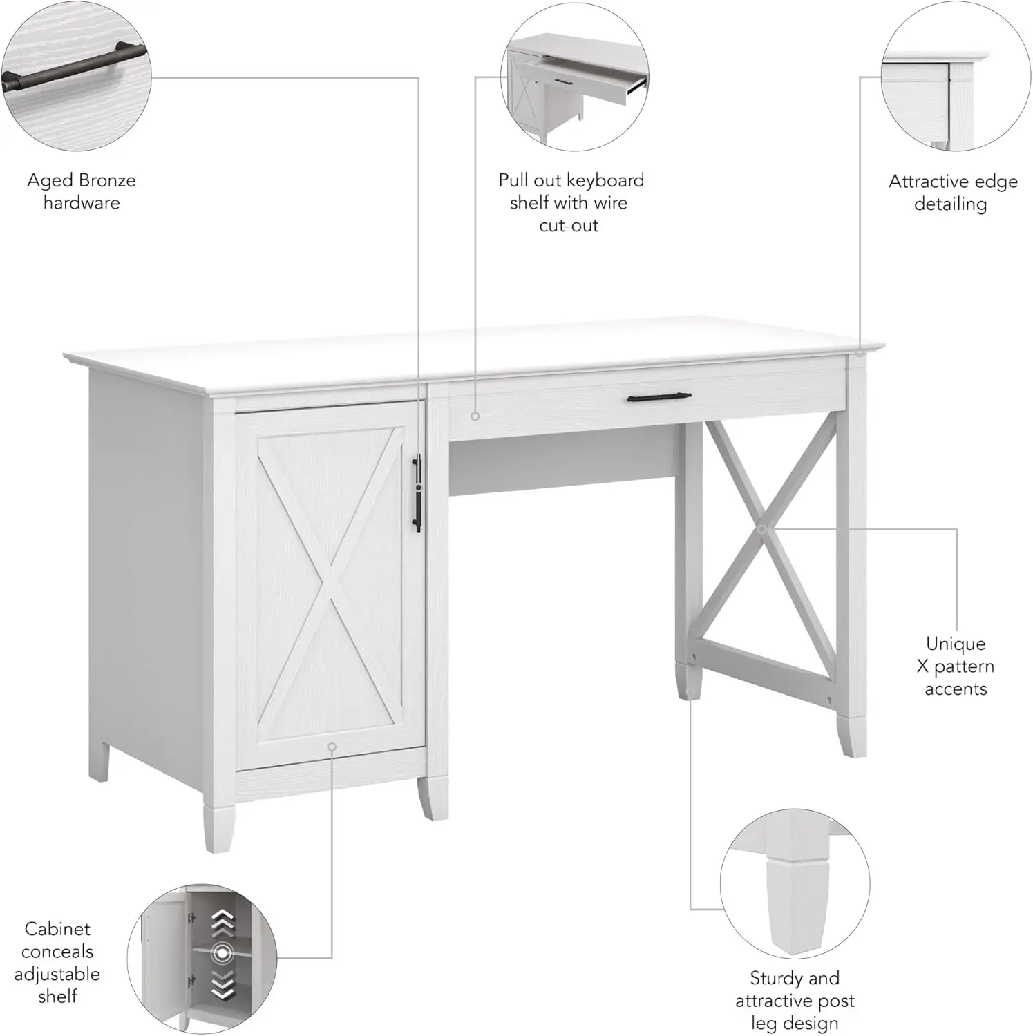 Computer Desk with Storage | Farmhouse PC Table for Home Office in Pure White Oak | 54W x 24D 5