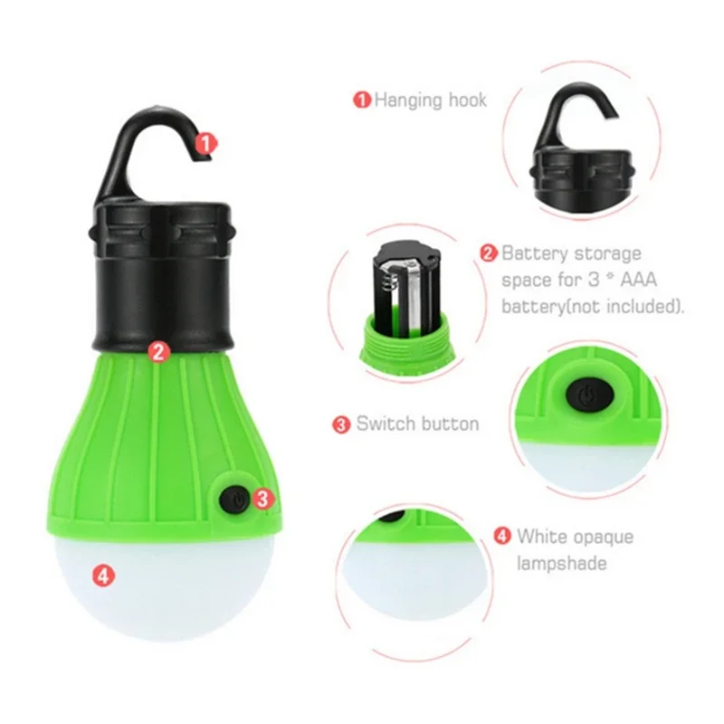 Portable Camping Equipment Outdoor Hanging 3 LED Camping Lantern Soft Light LED Camp Lights Bulb Lamp for Tent Fishing