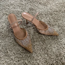Elegant Rhinestone Mesh High Heel Slingback Sandals - 42 (Szwg-z)