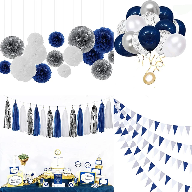 Royal Blue Silver Birthday Party Decorations Navy Blue White